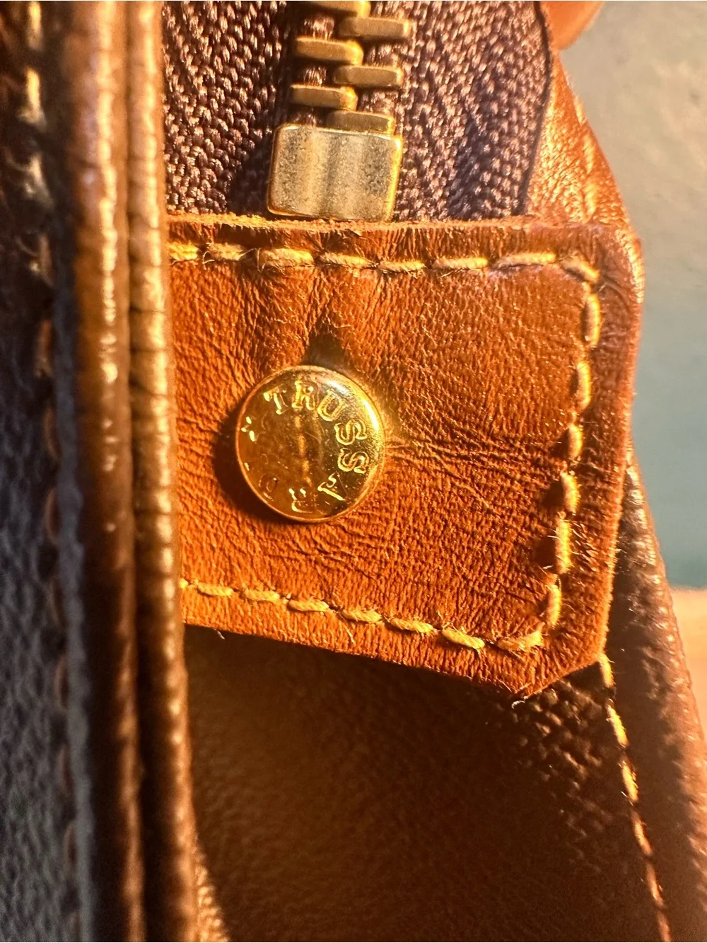 Trussardi Collezione Crespo Brown Leather Clutch/Pouch made in Italy